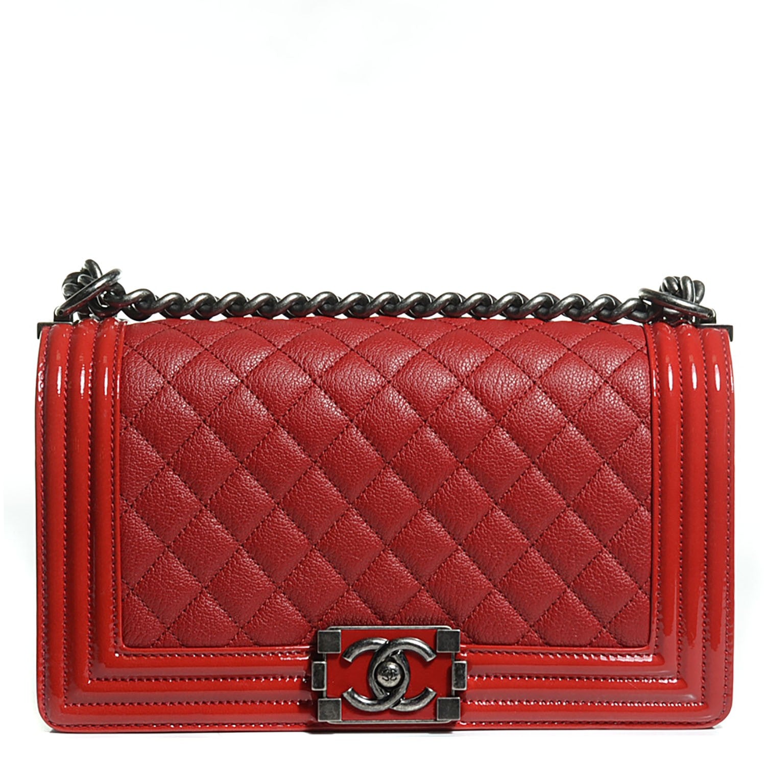 Chanel Goatskin Quilted Patent Medium Duo Boy Flap Red 1 of 8