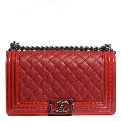 Chanel Goatskin Quilted Patent Medium Duo Boy Flap Red 1 of 8