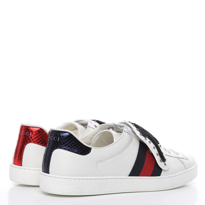 Gucci Calfskin Ayers Web Panther Embroidered Mens Ace Sneakers 10 White 4 of 10