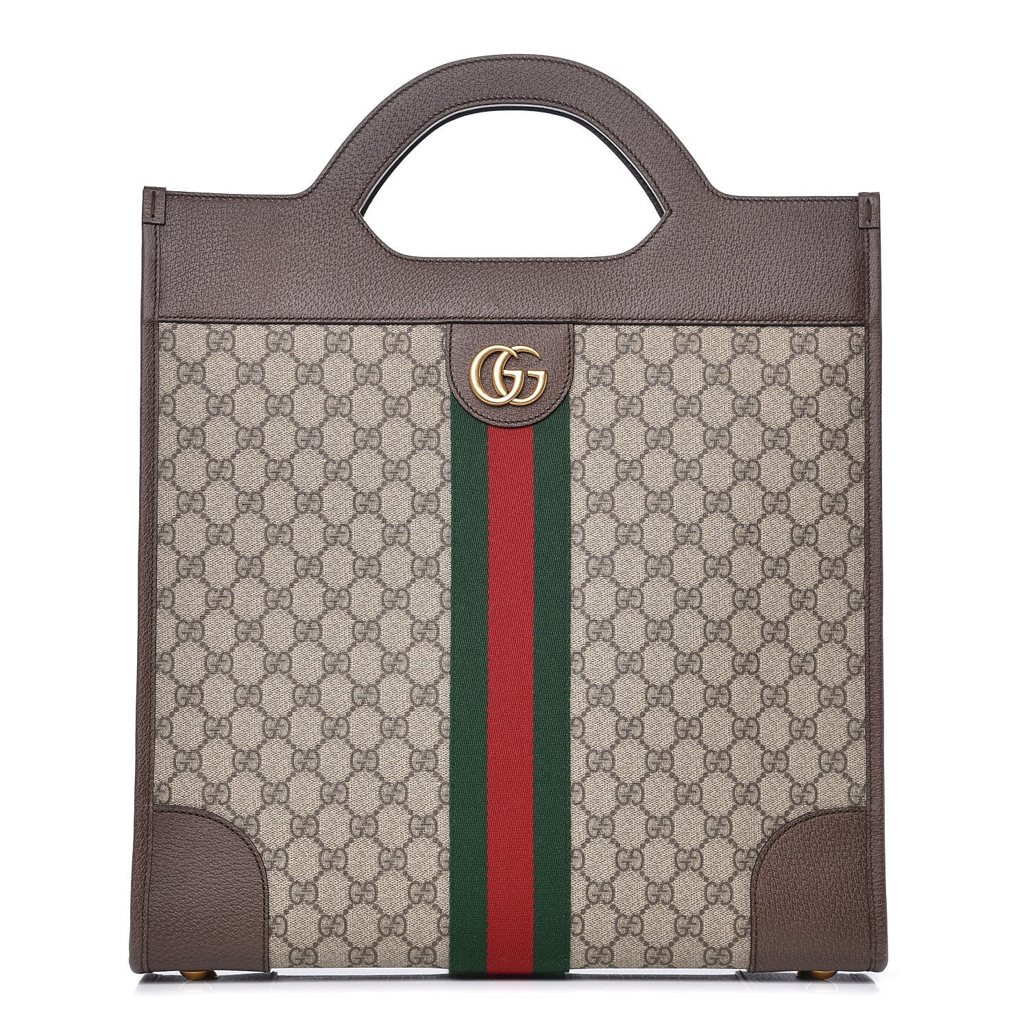 Gucci GG Supreme Monogram Textured Calfskin Web Medium Ophidia Slip Handle Tote Beige Ebony New Acero 1 of 9