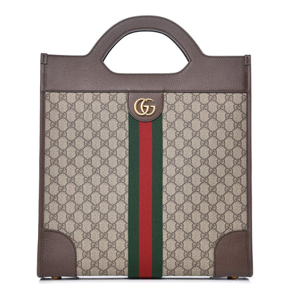 Gucci GG Supreme Monogram Textured Calfskin Web Medium Ophidia Slip Handle Tote Beige Ebony New Acero 1 of 9