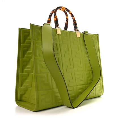 Fendi Vitello Plexiglass FF Embossed Medium Fendi Sunshine Shopper Tote Wasabi 3 of 9