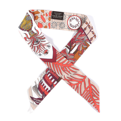 Hermes Silk La Danse Des Amazones Twilly Beige Corail Brun 1 of 4