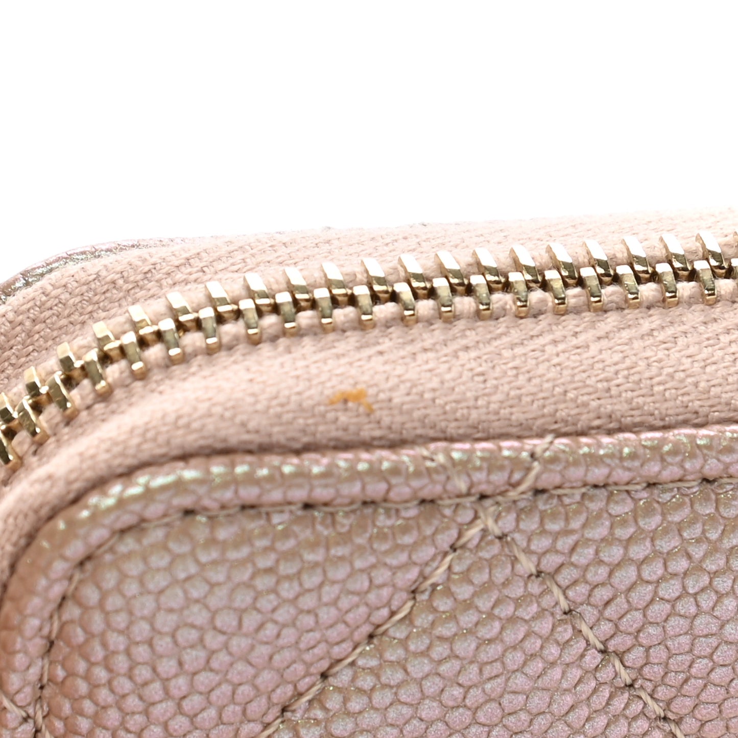 Iridescent Caviar Quilted Zip Coin Purse Beige
