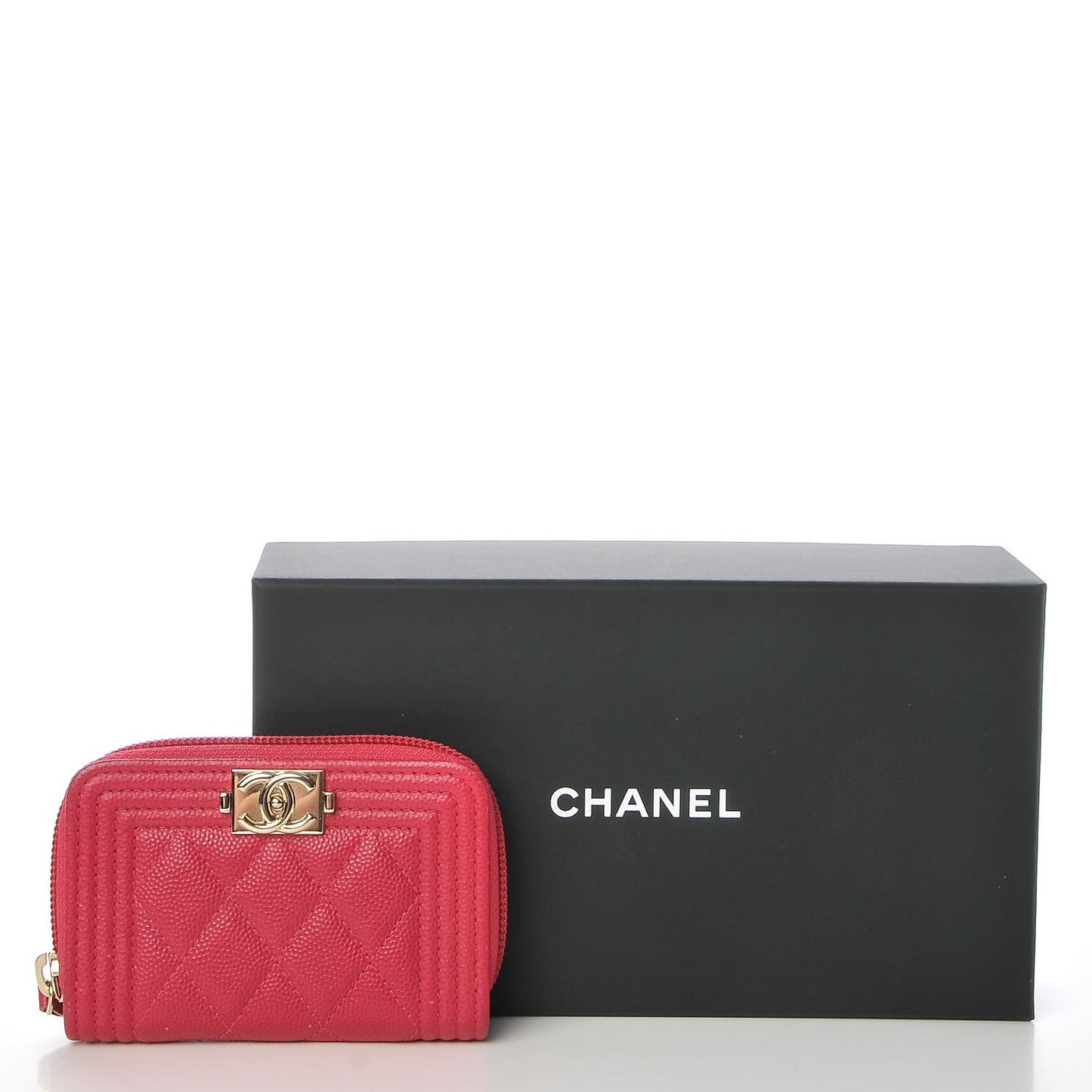 Caviar Quilted Boy Zip Around Coin Purse Wallet Fuchsia