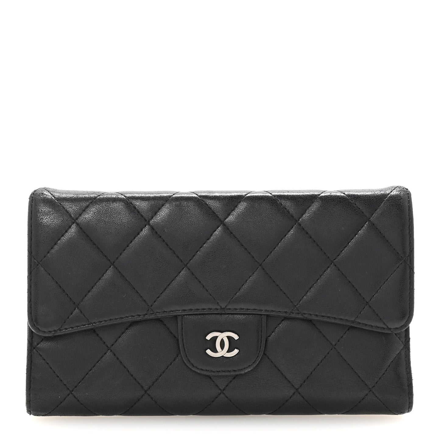 Lambskin Quilted Large Flap Wallet Black