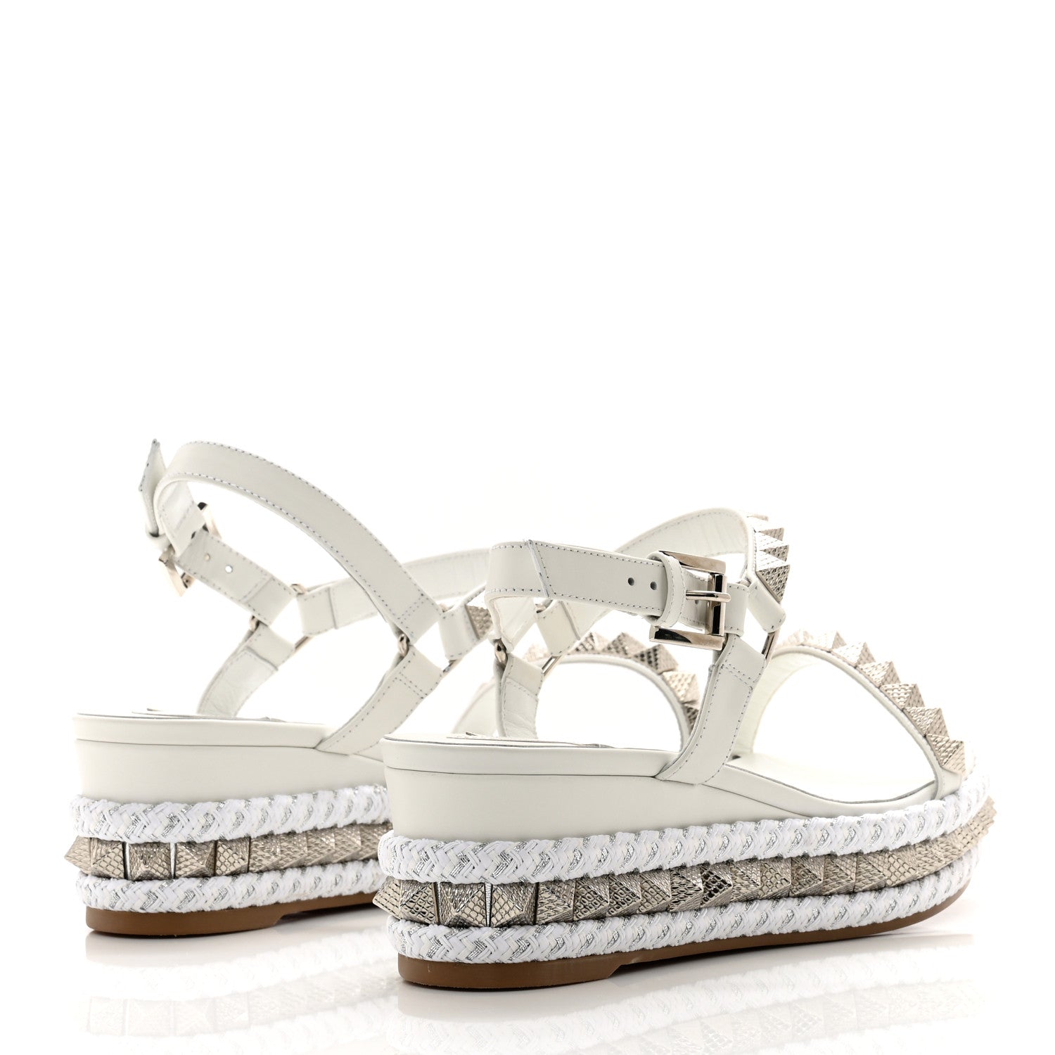 Christian Louboutin Calfskin Bianco Pyraclou 60 Platform Sandals 38 White Silver 4 of 8