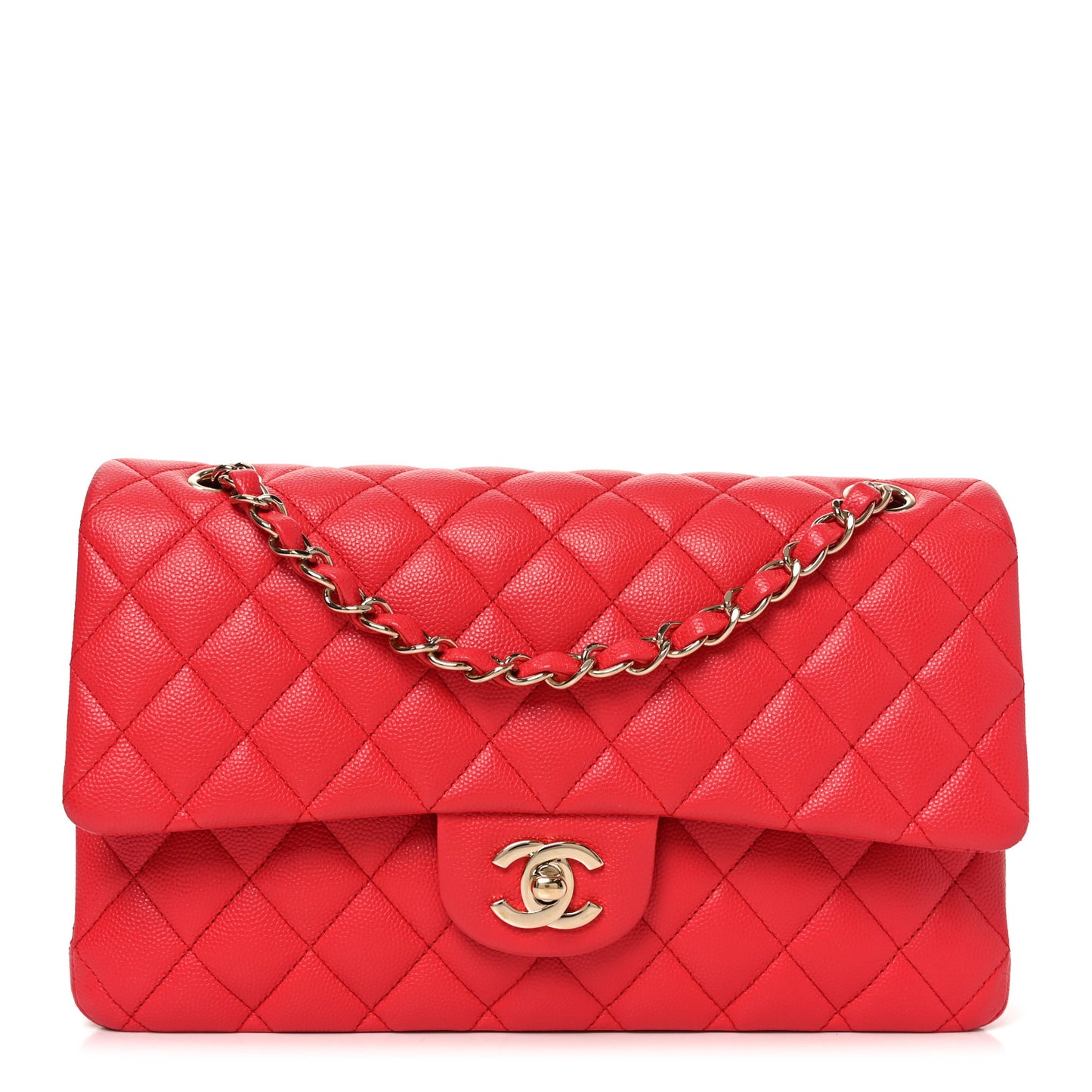 Caviar Quilted Medium Double Flap Red