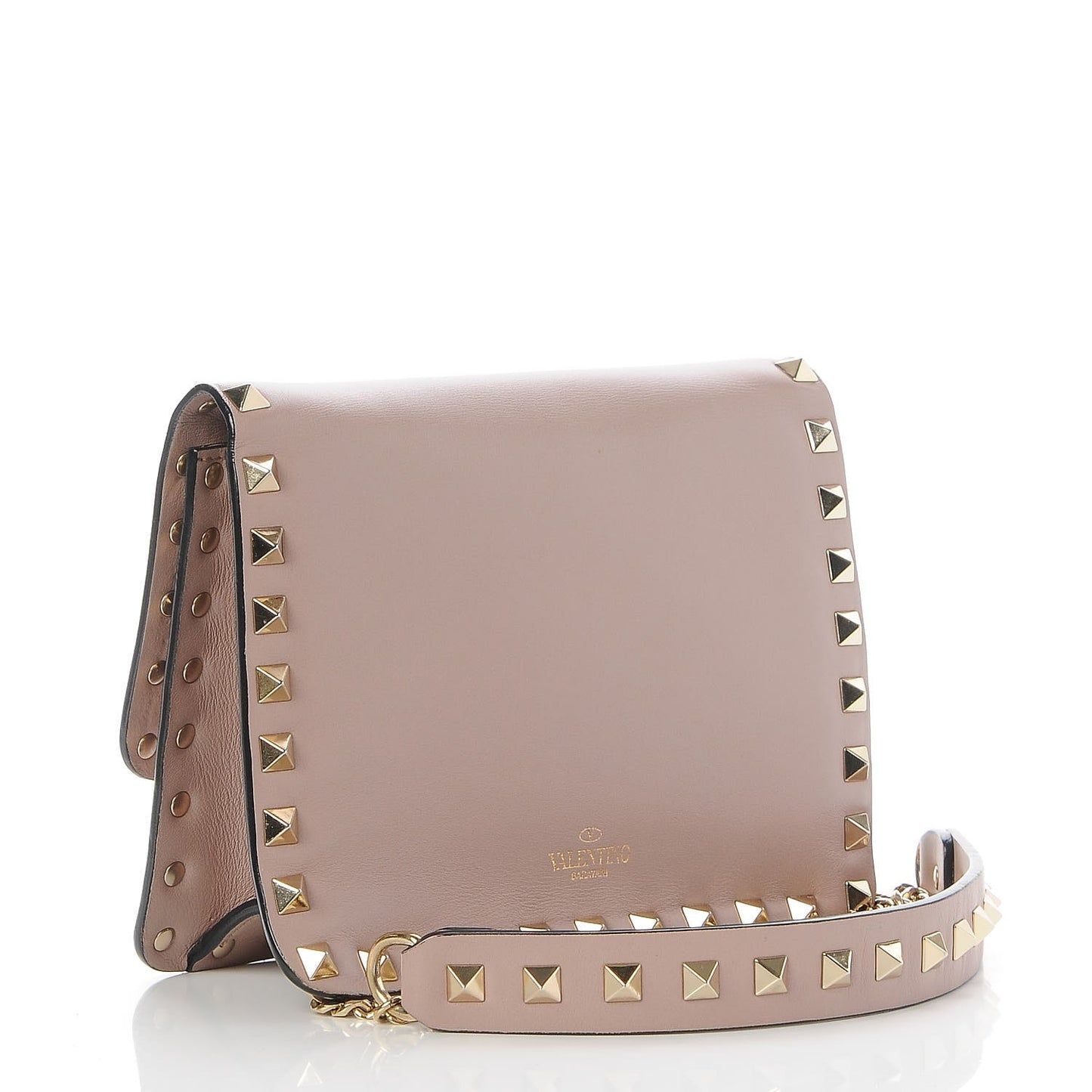 Vitello Rockstud Chain Flap Crossbody Bag Poudre