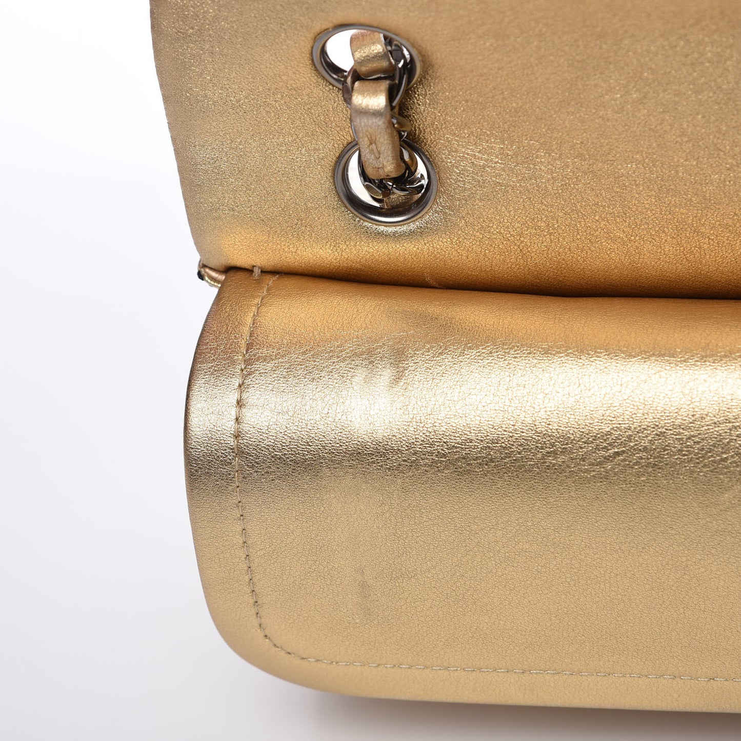 Metallic Washed Lambskin Quilted Medium Double Flap Dark Gold Black