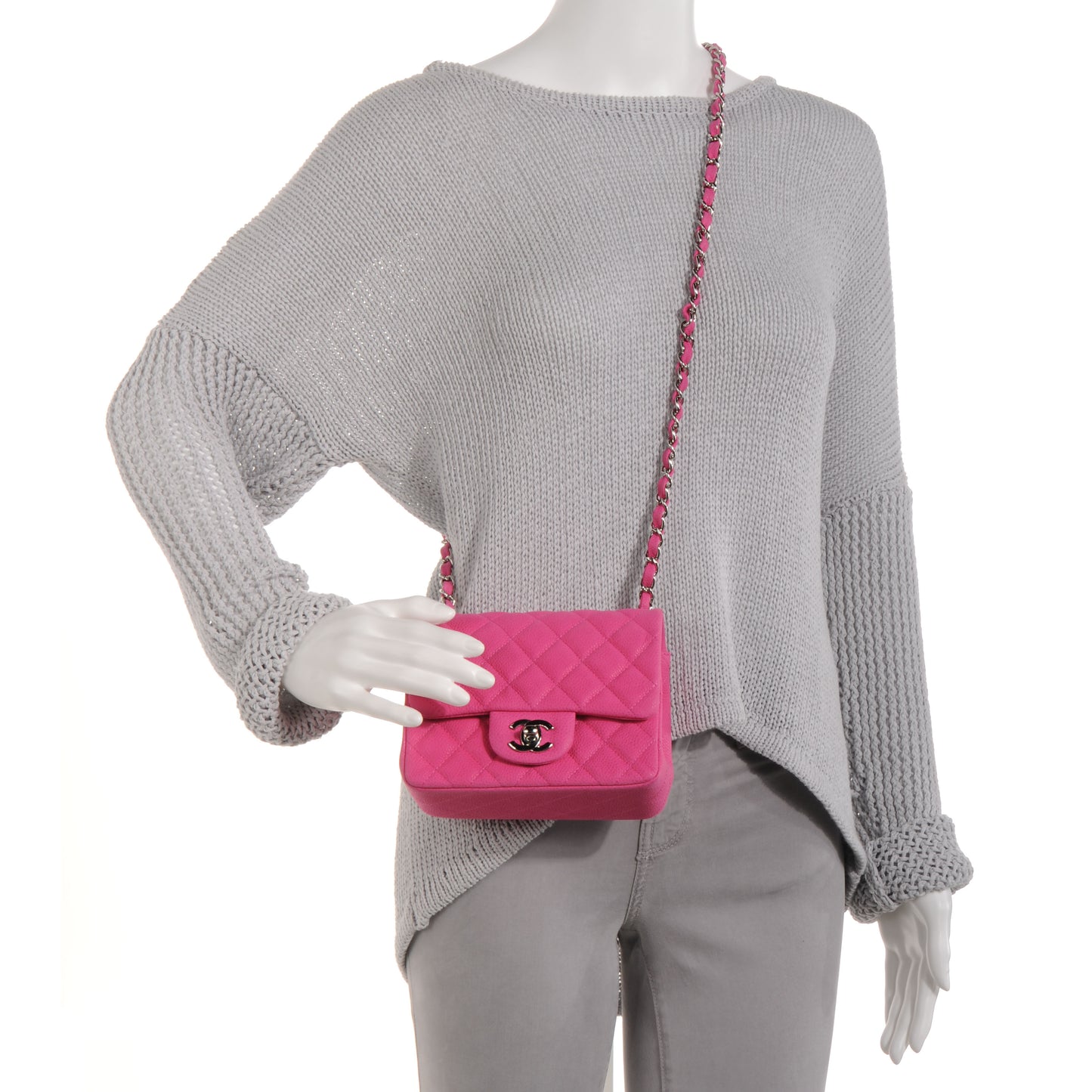 Iridescent Caviar Quilted Mini Square Flap Pink