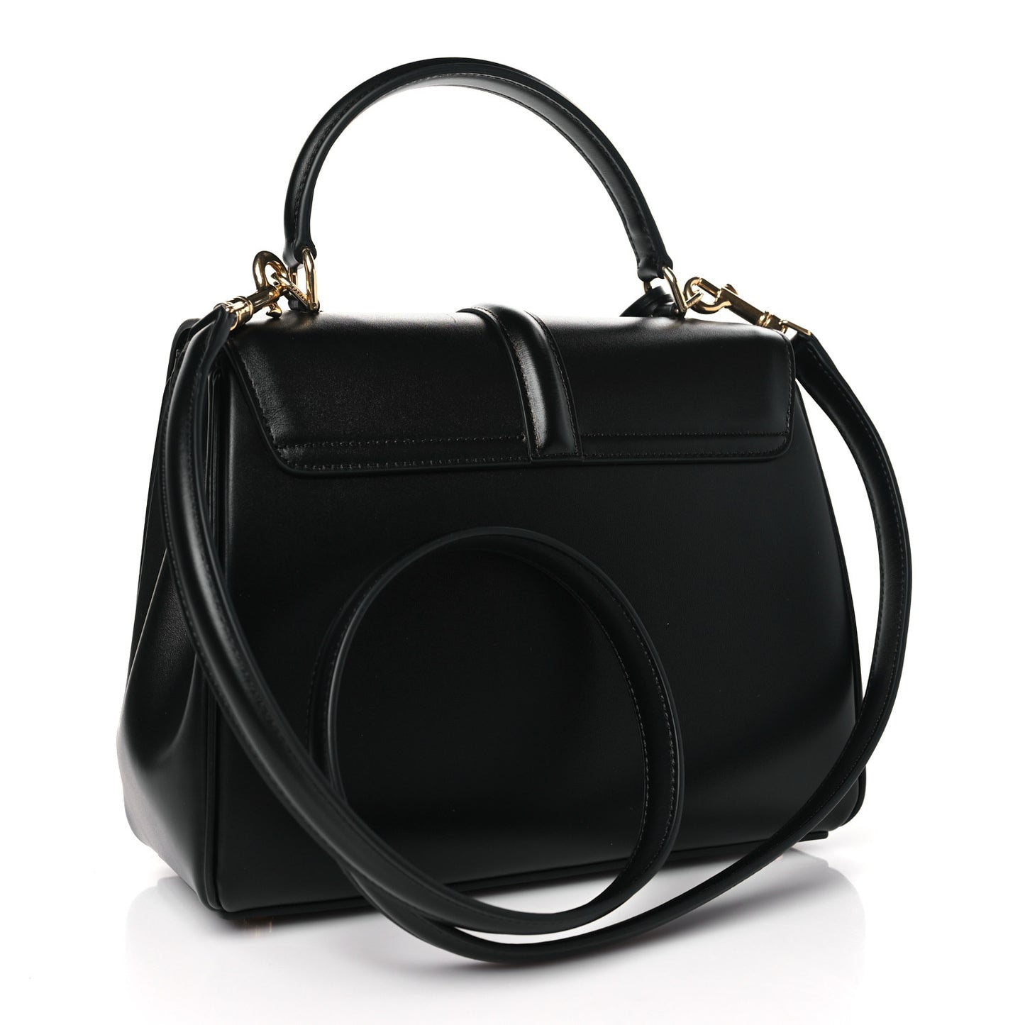 Satinated Calfskin Small 16 Top Handle Bag Black