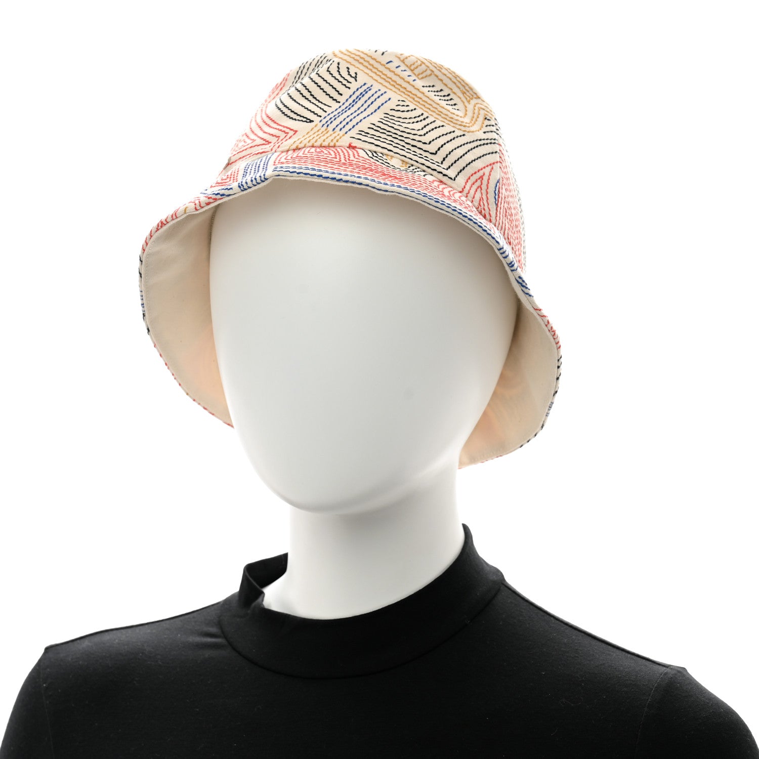Hermes Cotton Eperon D'Or Embroidered Calvi Bucket Hat 56 Blanc Casse 2 of 10