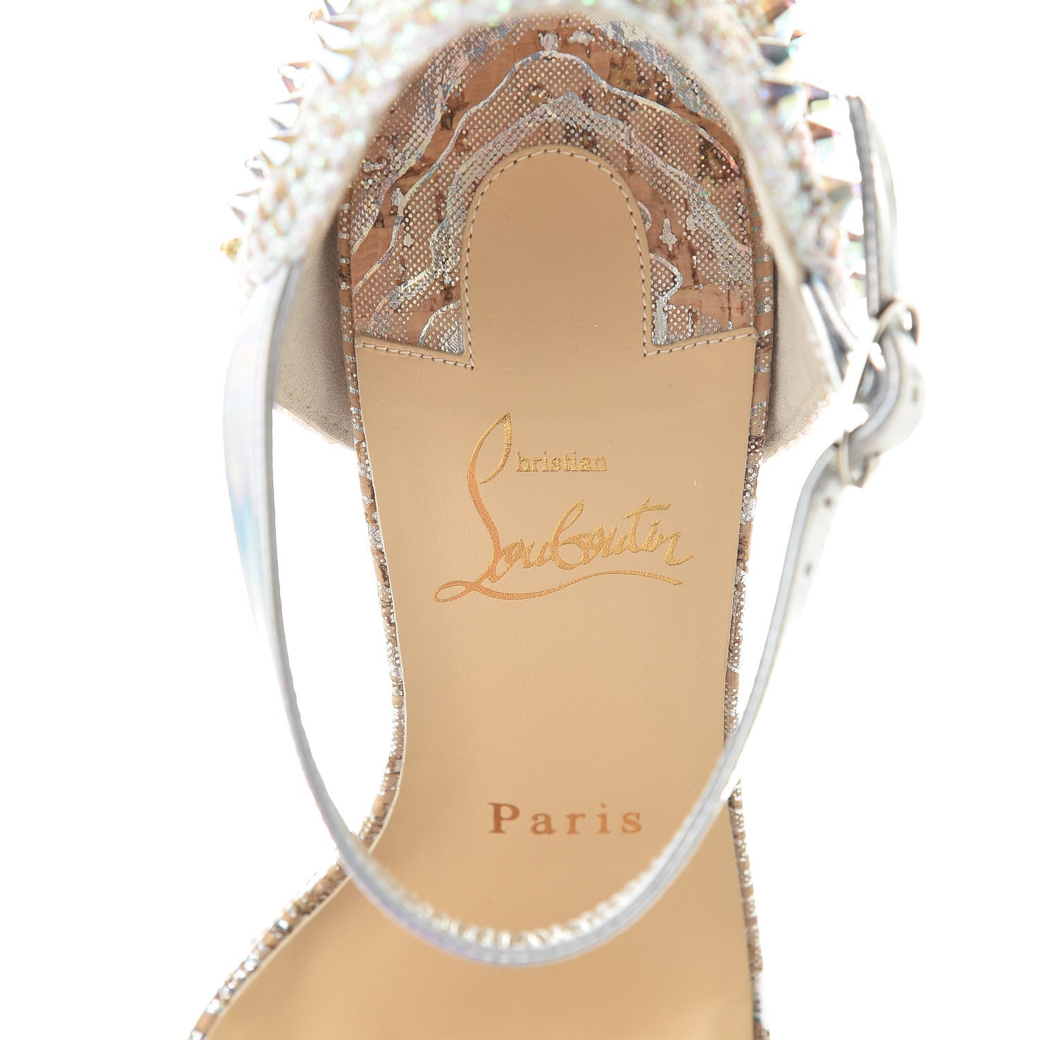Christian Louboutin Specchio Laser Bellamonica 120 Wedge Sandals 38 Silver AB 7 of 7