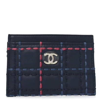 Chanel Lambskin Quilted Stitched Card Holder Blue Multicolor 1 of 7