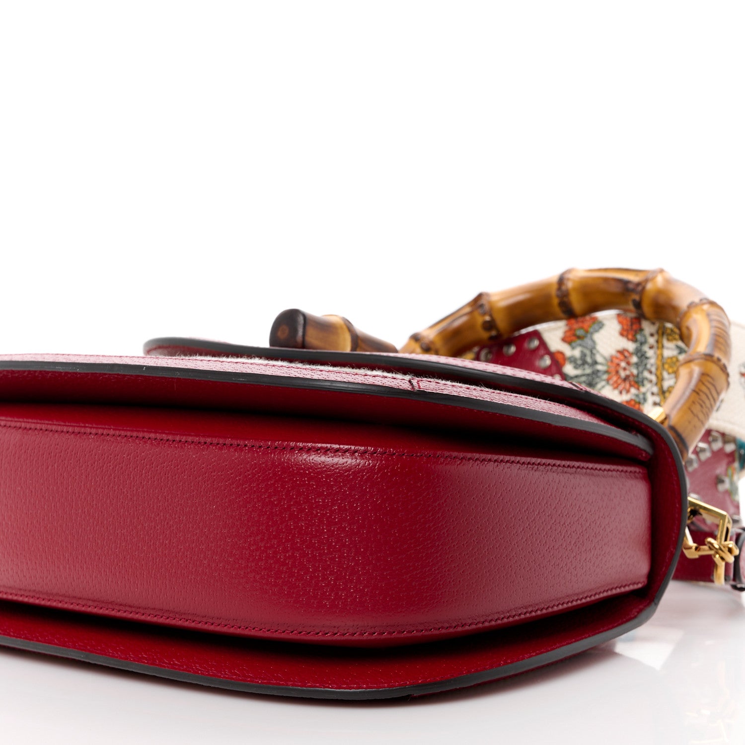 Gucci Canvas Calfskin 100 Centennial Music Medium Bamboo 1947 Top Handle Bag Ivory Red 13 of 15