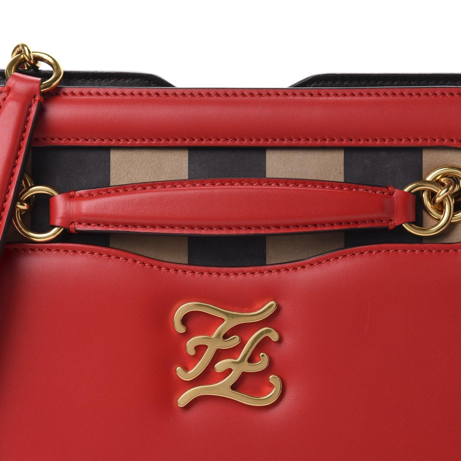 Fendi Vitello King Nubuck Pequin Karligraphy Pocket Shoulder Bag Rosso Cardinale Tobacco Moro 9 of 9