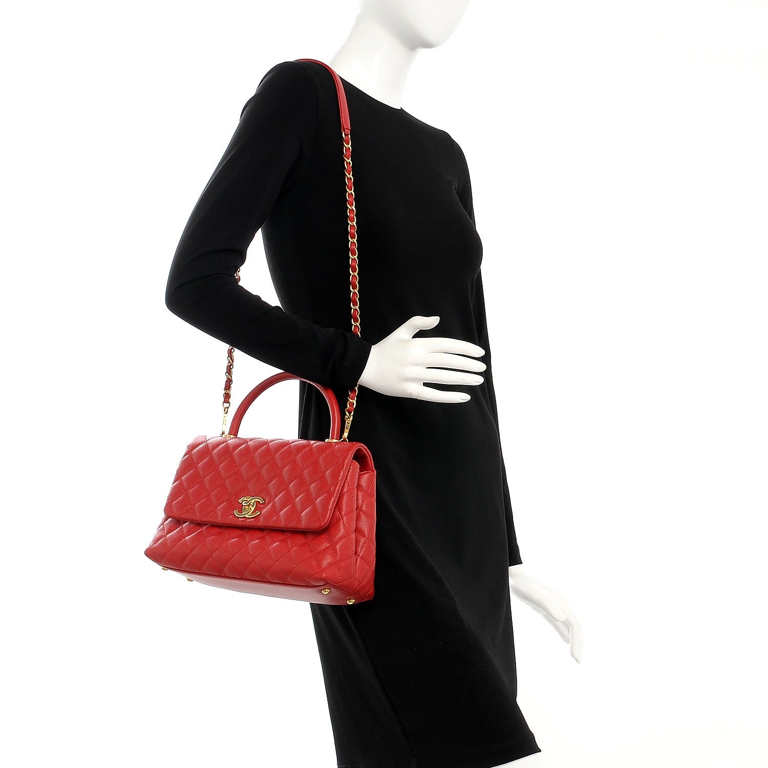 Chanel Caviar Quilted Small Coco Handle Flap Red 2 of 10