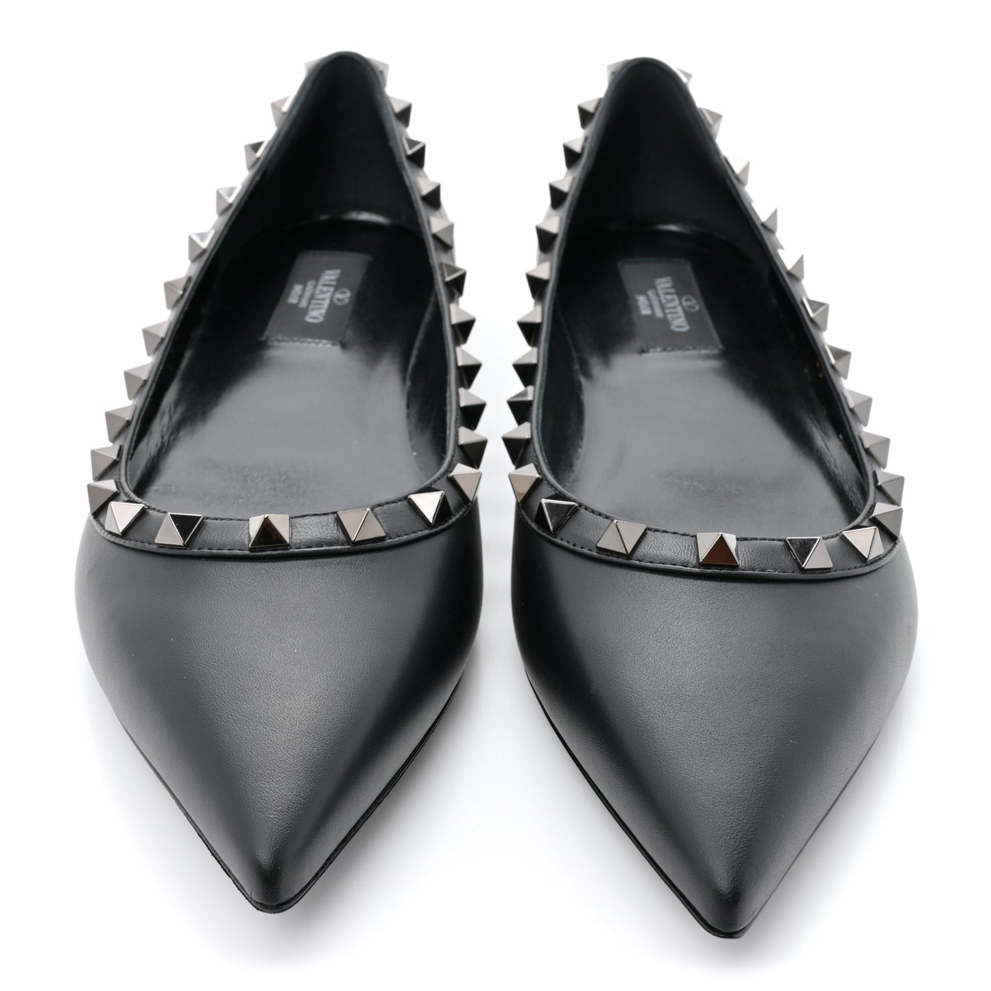 Calfskin Lacquered Monochrome Rockstud Ballerina Flats 39 Black