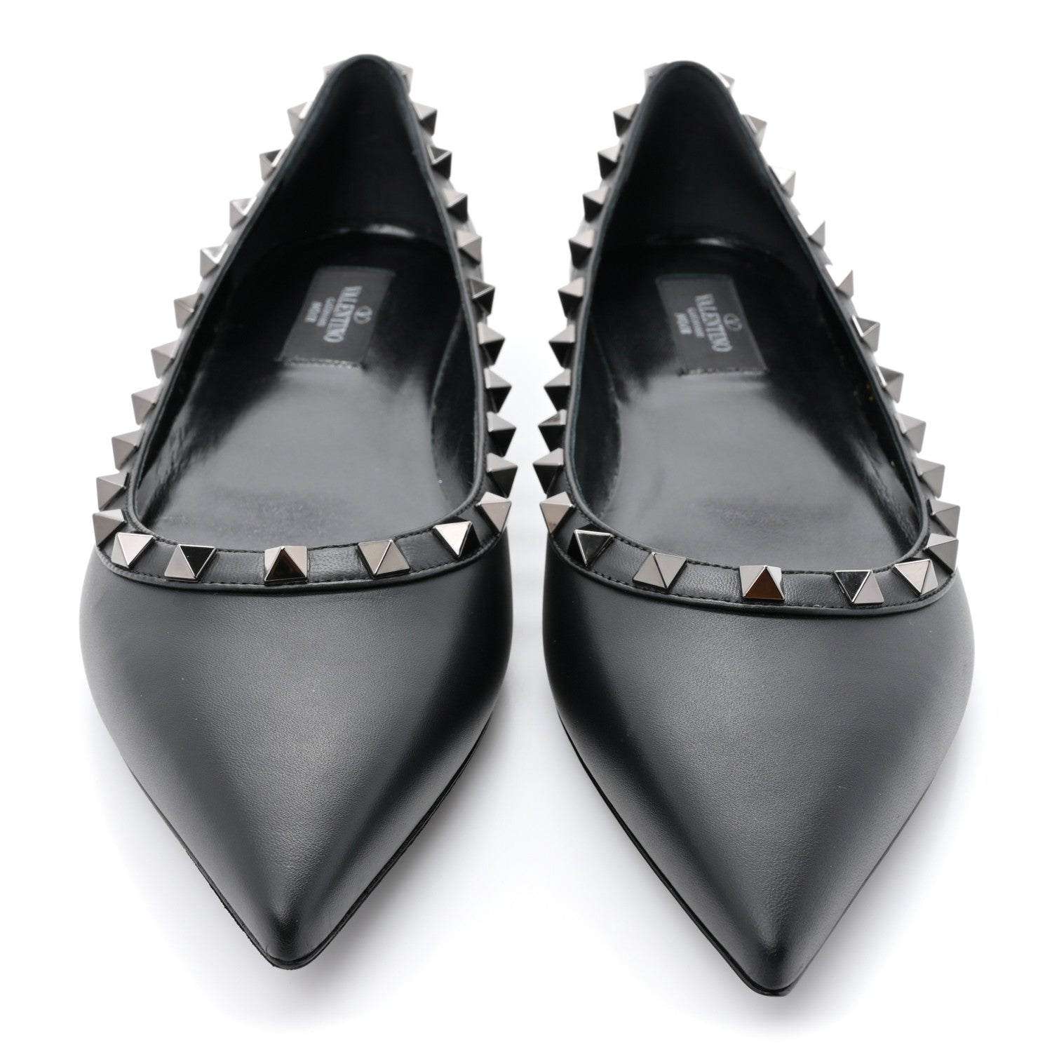 Valentino Garavani Calfskin Lacquered Monochrome Rockstud Ballerina Flats 39 Black 2 of 11