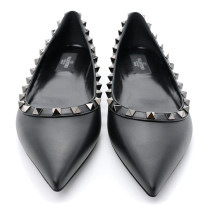 Valentino Garavani Calfskin Lacquered Monochrome Rockstud Ballerina Flats 39 Black 2 of 11