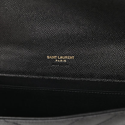 Saint Laurent Grain De Poudre Matelasse Chevron Monogram Envelope Clutch Black 6 of 11