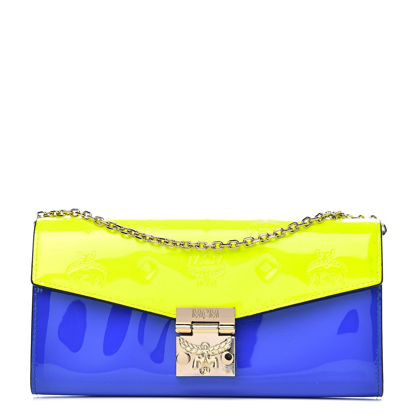 Patent Two Tone Patricia Wallet On Chain Blue Neon Yellow