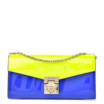 MCM Patent Two Tone Patricia Wallet On Chain Blue Neon Yellow 1 of 12