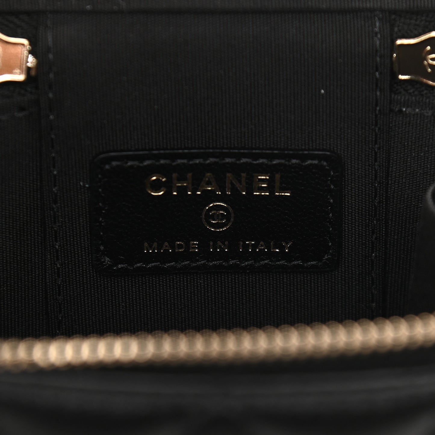Lambskin Quilted Top Handle Mini Vanity Case With Chain Black
