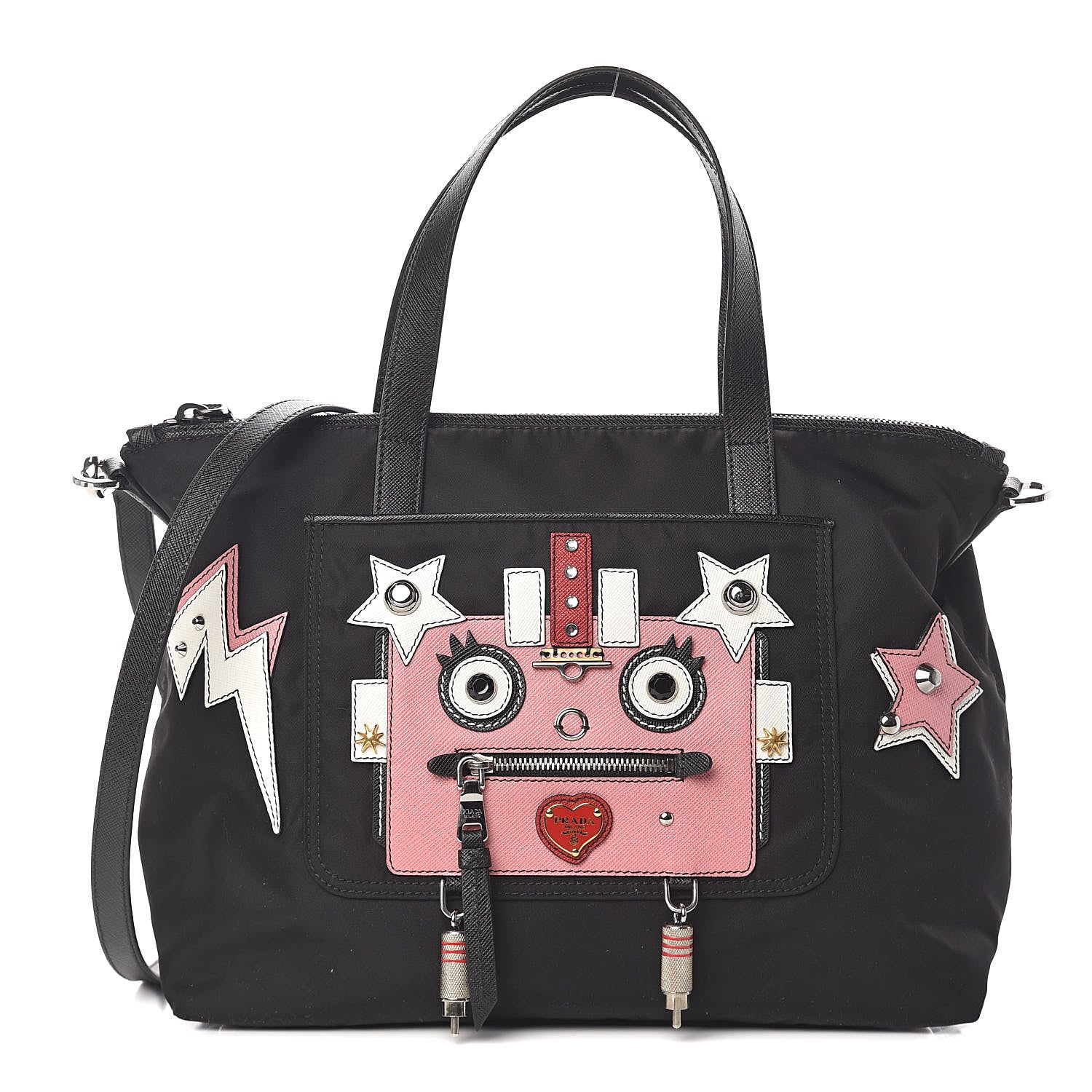 Prada Nylon Tessuto Saffiano Robot Tote Bag Black Petal 1 of 11