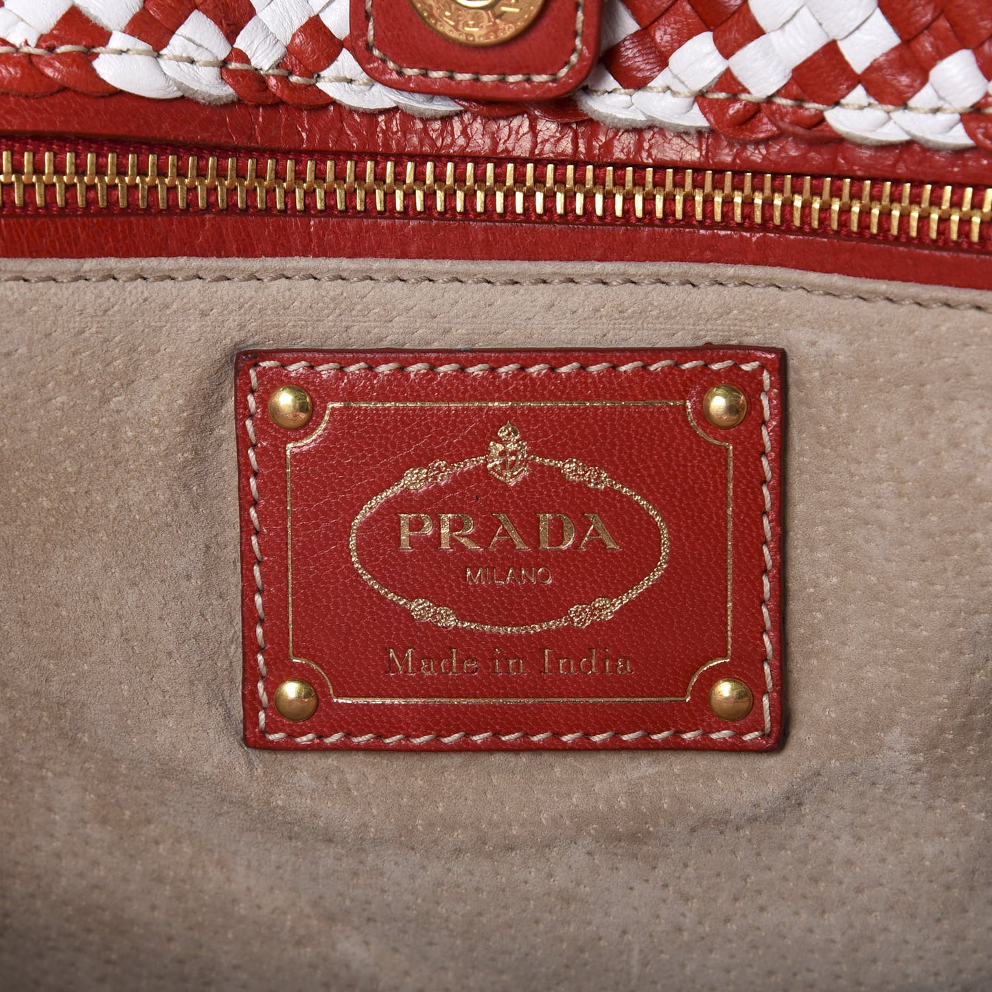 Goatskin Woven Tote Red White