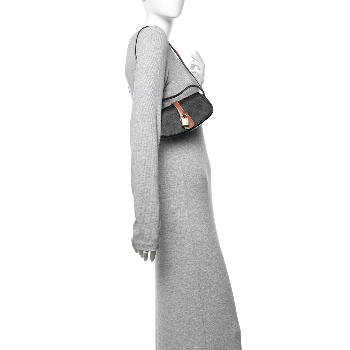 Triomphe Canvas Calfskin Tabou Clutch on Strap Tan