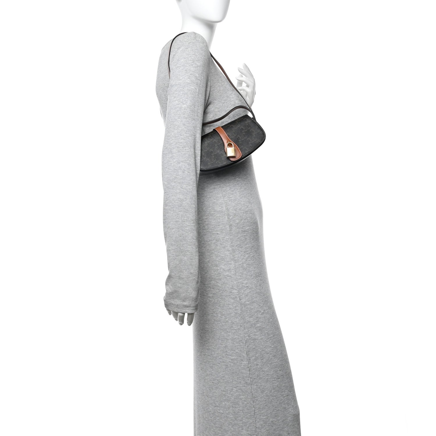 Celine Triomphe Canvas Calfskin Tabou Clutch on Strap Tan 2 of 9