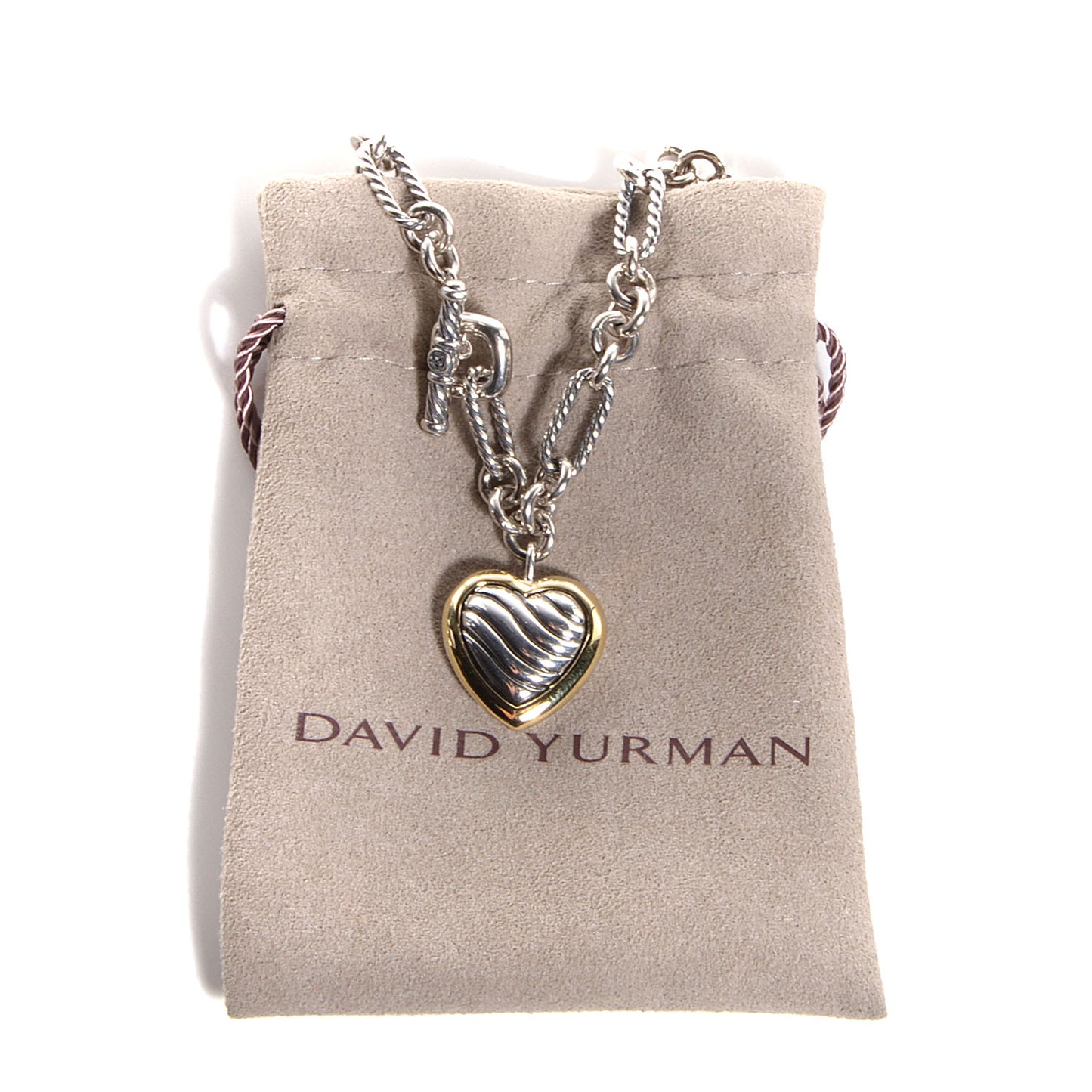 Sterling Silver 18K Yellow Gold Cable Heart Figaro Necklace
