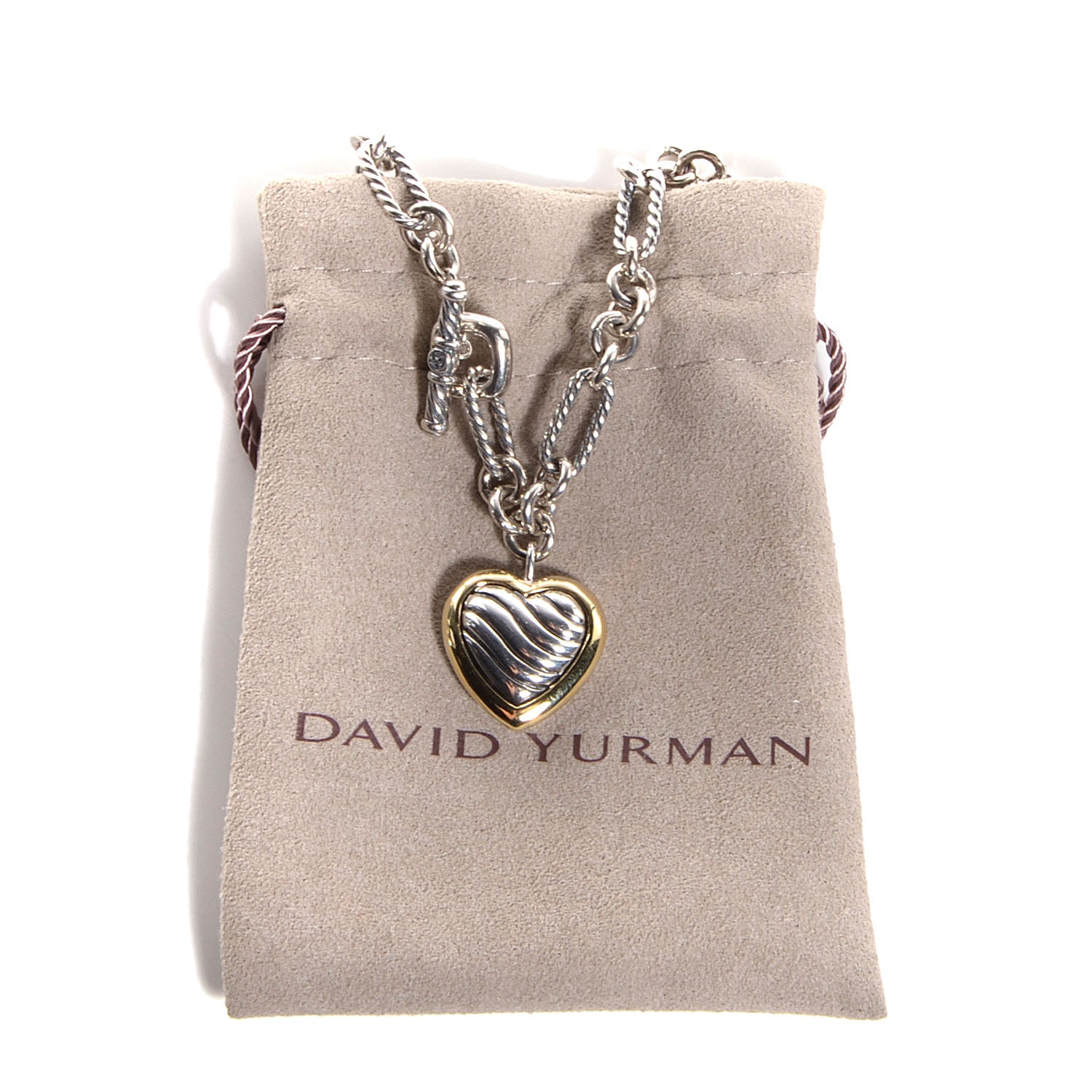 David Yurman Sterling Silver 18K Yellow Gold Cable Heart Figaro Necklace 7 of 7