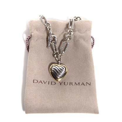 David Yurman Sterling Silver 18K Yellow Gold Cable Heart Figaro Necklace 7 of 7
