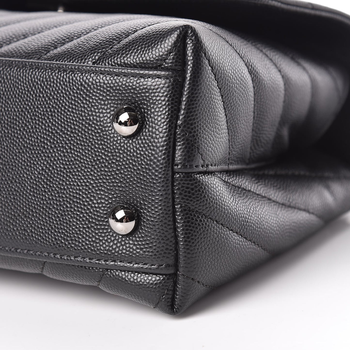 Caviar Chevron Quilted Mini Coco Handle Flap Black