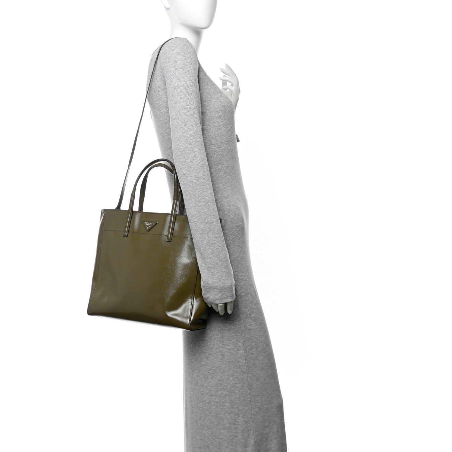 Prada Saffiano Vernice Shopping Tote Militare 2 of 9