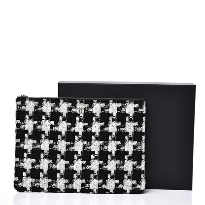 Chanel Tweed Quilted Medium Cosmetic Pouch Black Ecru White 7 of 7