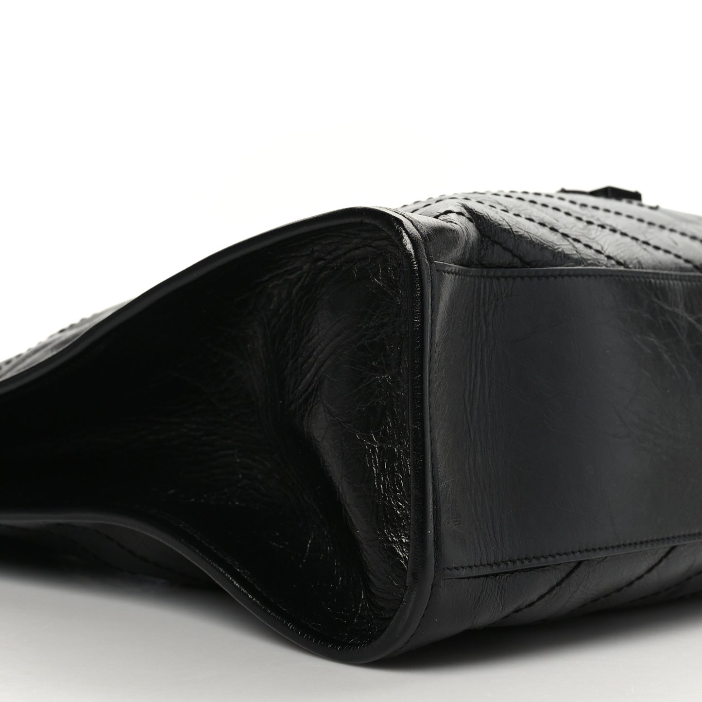 Crinkled Calfskin Matelasse Monogram Large Niki Shopper Tote Black