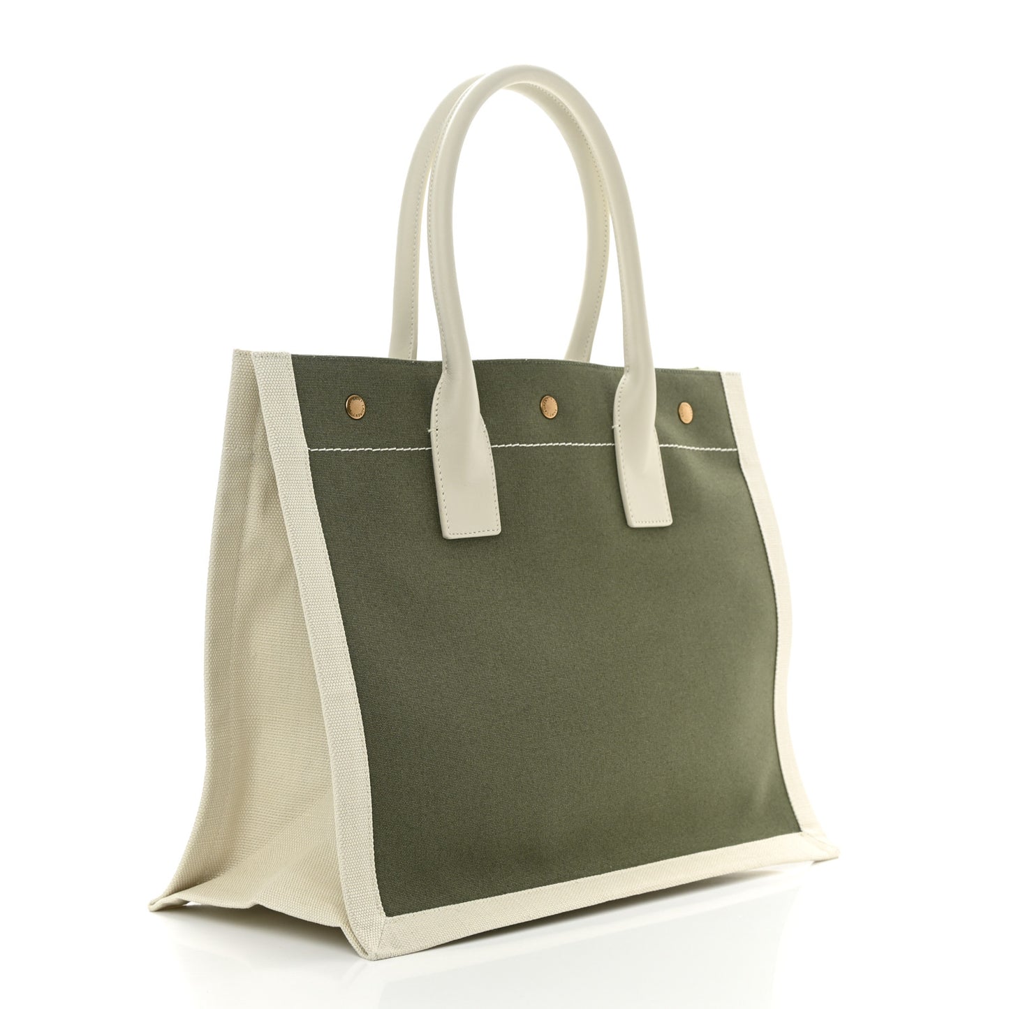 Linen Calfskin Small Rive Gauche Tote Military Green Blanc Vintage
