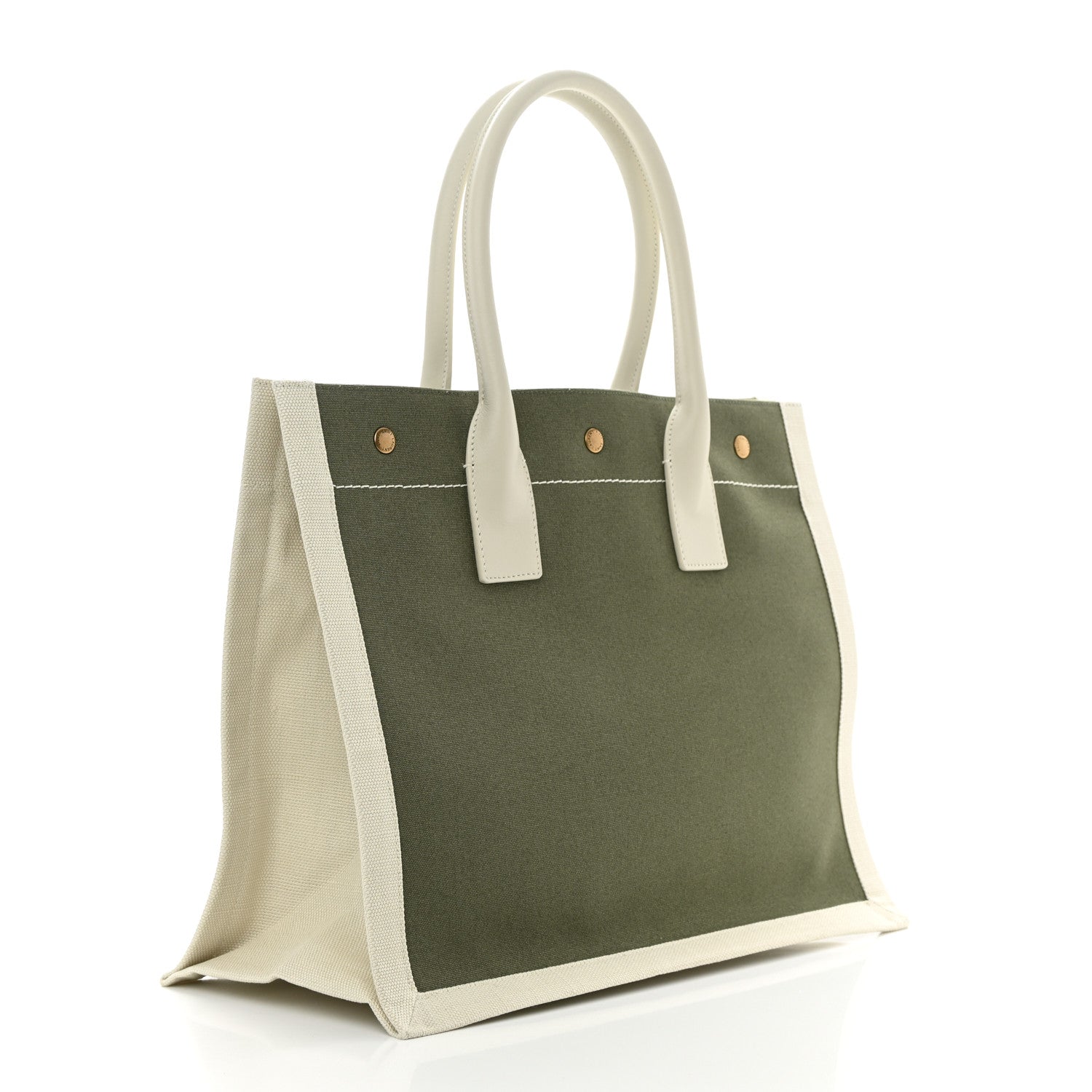 Saint Laurent Linen Calfskin Small Rive Gauche Tote Military Green Blanc Vintage 3 of 10