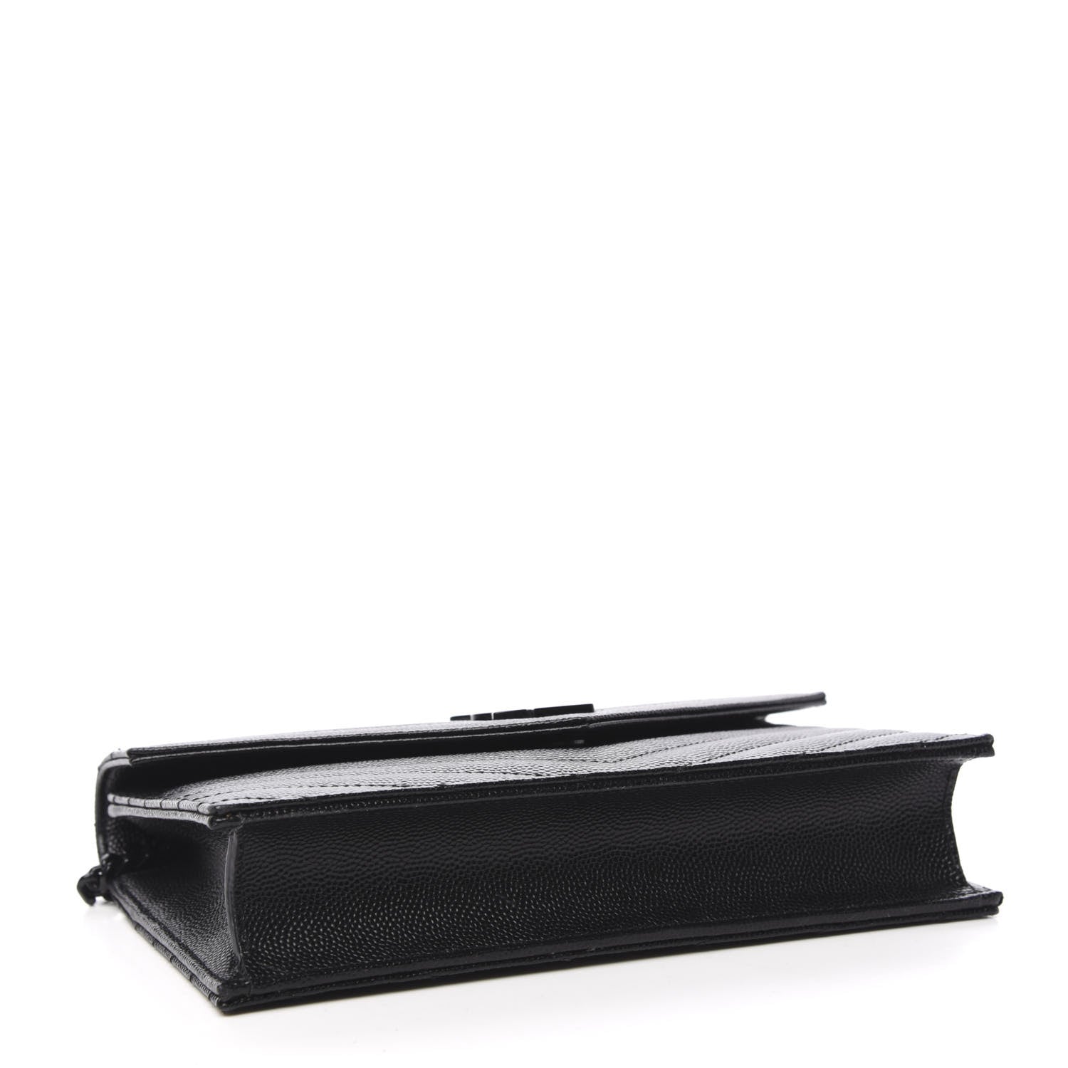 Saint Laurent Grain De Poudre Matelasse Chevron Monogram Envelope Chain Wallet Black 4 of 10
