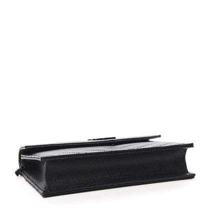 Saint Laurent Grain De Poudre Matelasse Chevron Monogram Envelope Chain Wallet Black 4 of 10