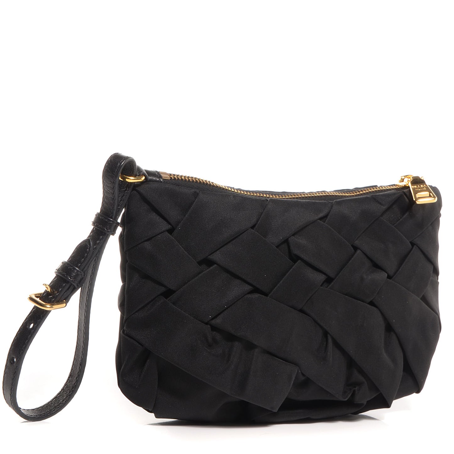 Tessuto Nylon Origami Pleated Clutch Wristlet Nero Black