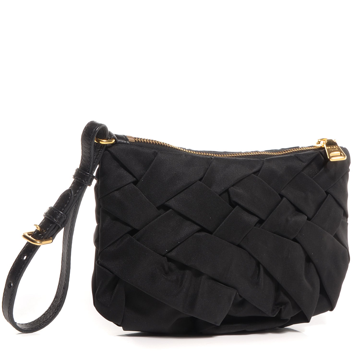 Prada Tessuto Nylon Origami Pleated Clutch Wristlet Nero Black 3 of 9