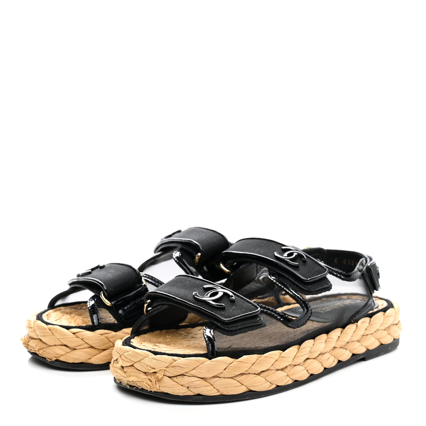 Mesh Patent Calfskin Velcro Dad Sandals 36 Black