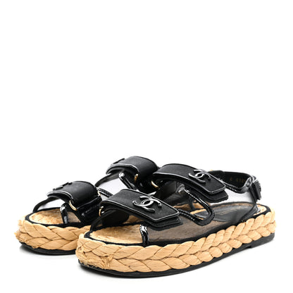 Chanel Mesh Patent Calfskin Velcro Dad Sandals 36 Black 3 of 16