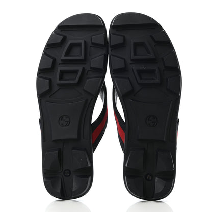 Gucci Nylon Calfskin Web Mens Cleat Sole Thong Sandals 8.5 Black Red Blue 5 of 8