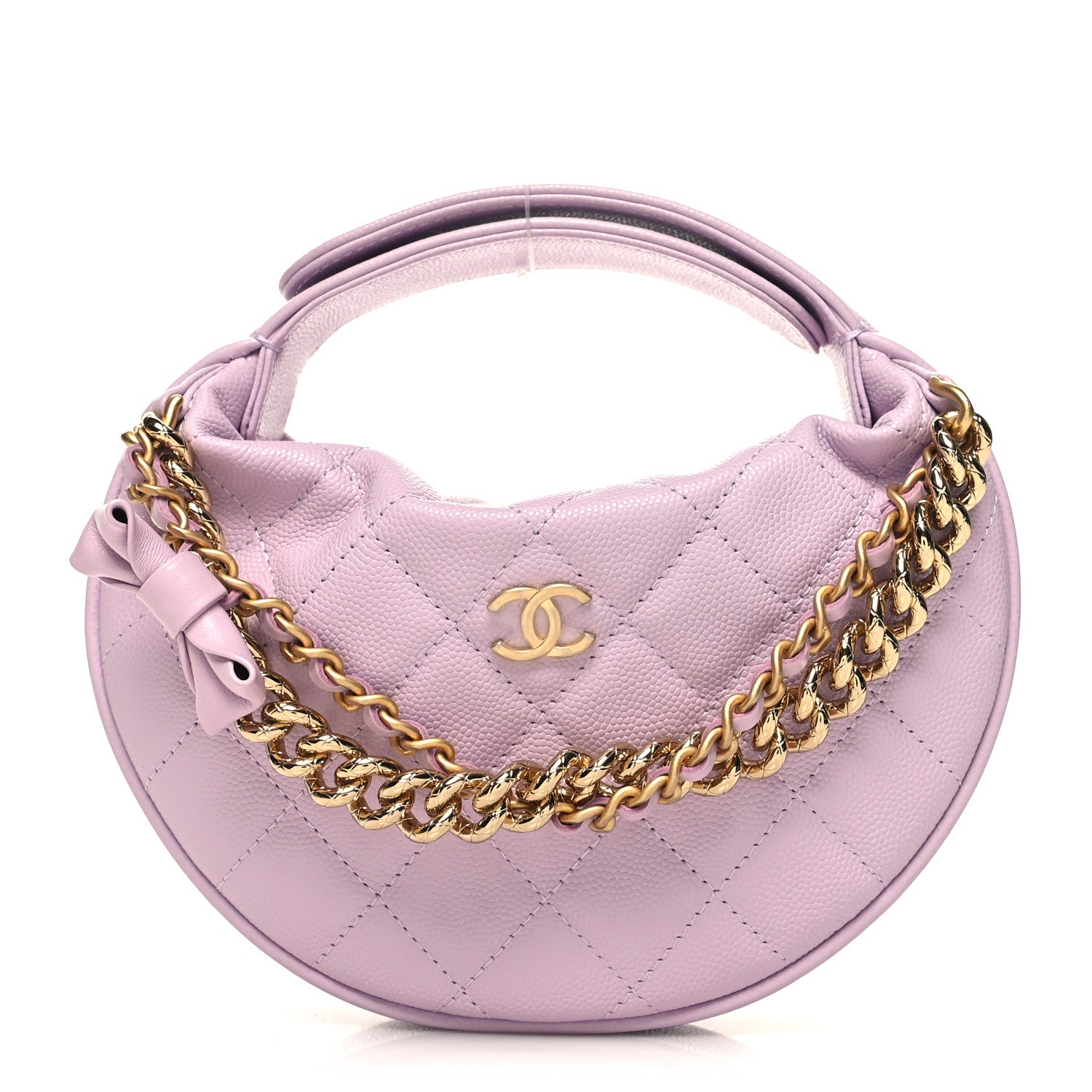 Chanel Shiny Caviar Quilted Bow Pouch Hobo Light Purple 1 of 12